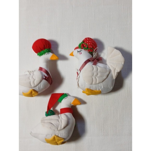 Handmade Other - VTG 80s Country Geese Fabric Handmade Christmas Ornaments Lot 3 Plush Stuffed